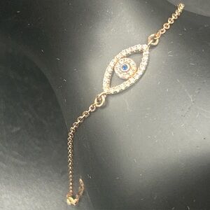 Vintage Rose Vermeil Over 925 Evil Eye Bracelet 1.28 Gms Gemstones Estate Find